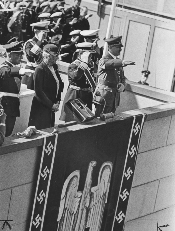 Adolf Hitler with Myklos Horthy and his wife at the launch of the Prinz Eugen